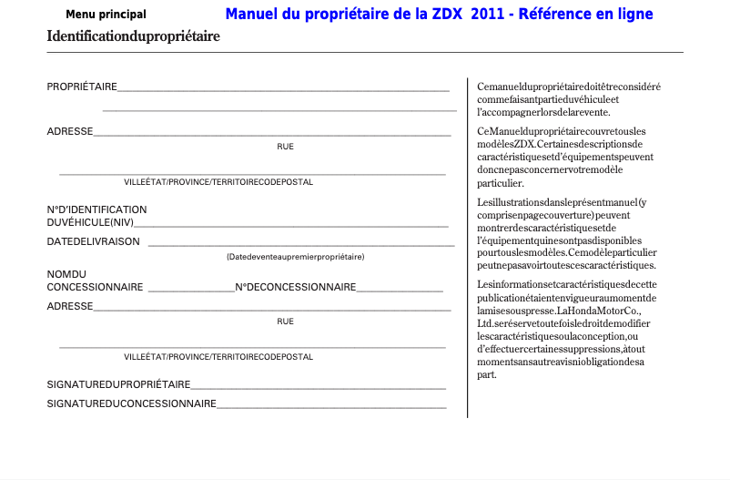 Page n°1 - Manuel utilisateur Acura ZDX (2011)