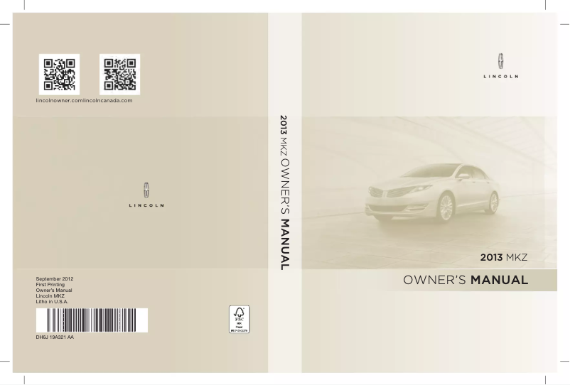 Page n°1 - Manuel utilisateur Lincoln MKZ (2013)