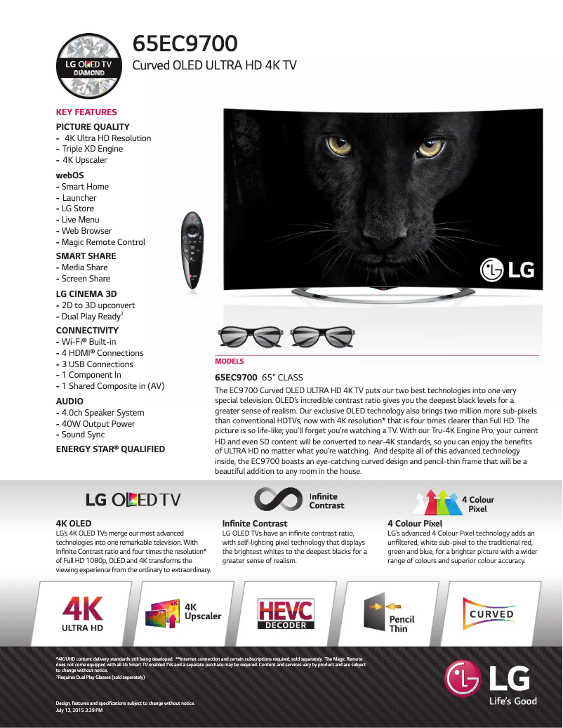 Página 1 del manual Ficha técnica LG 65EC9700