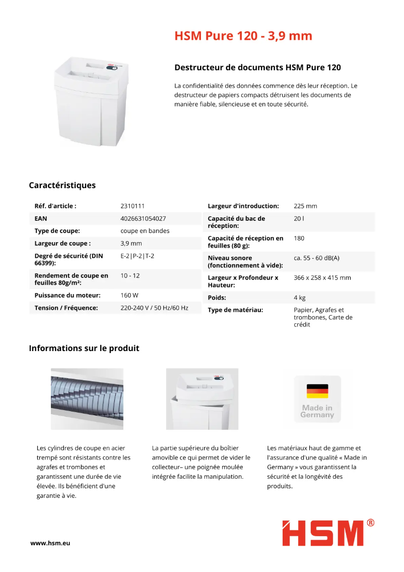 Page n°1 - Manuel utilisateur HSM Pure 120