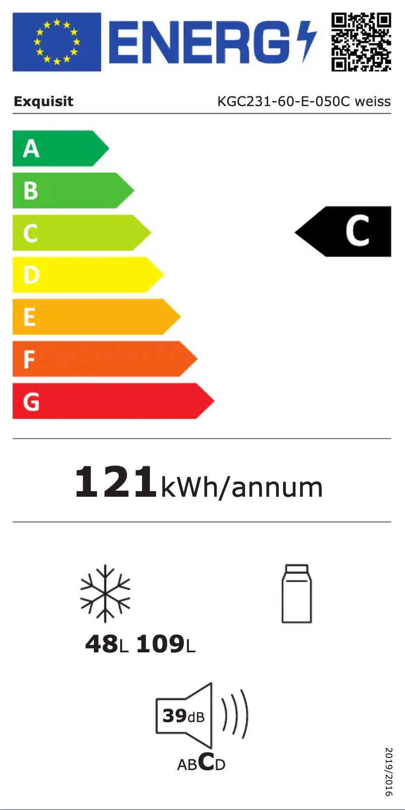 Page 1 de la notice Label énergétique Exquisit KGC231-60-E-050C