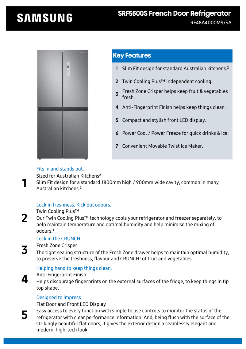 Página 1 del manual Ficha técnica Samsung SRF5500S