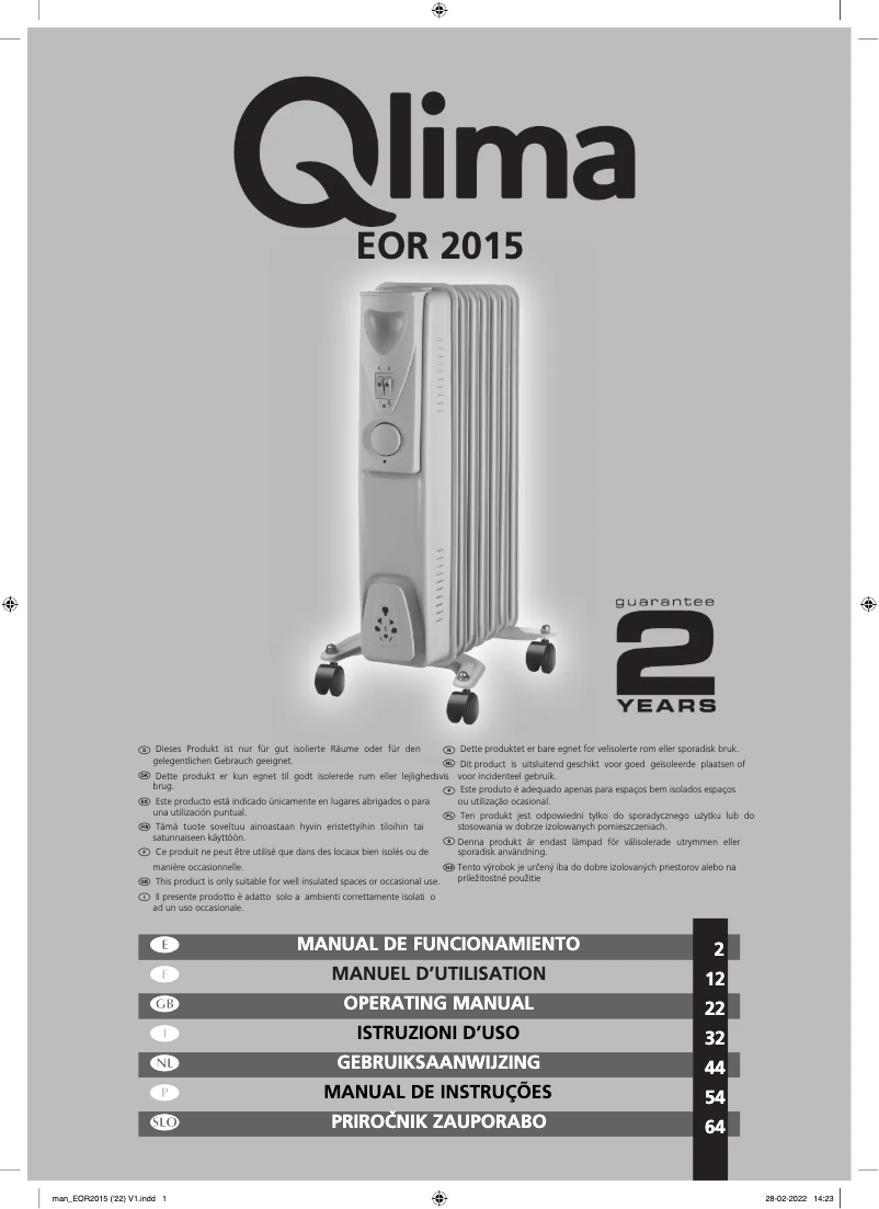 Page 1 de la notice Manuel utilisateur Qlima EOR2015