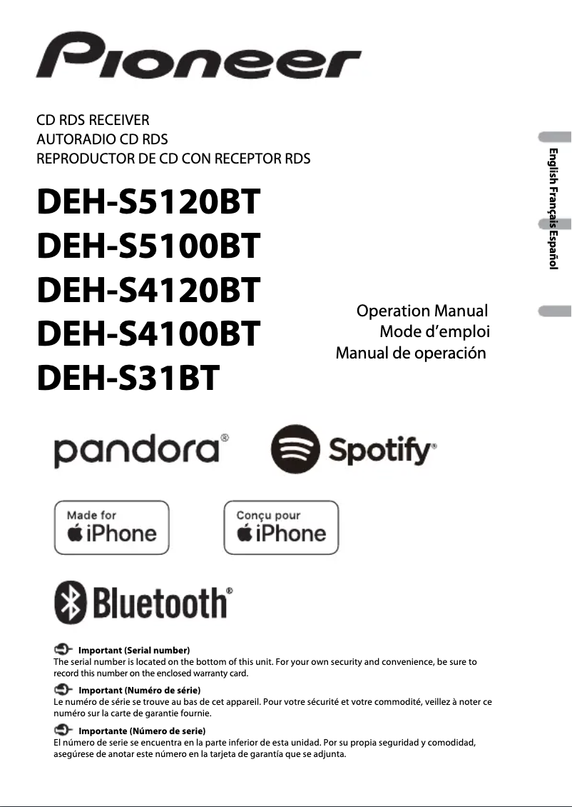 Imagen de la primera página del manual del dispositivo DEH-S31BT