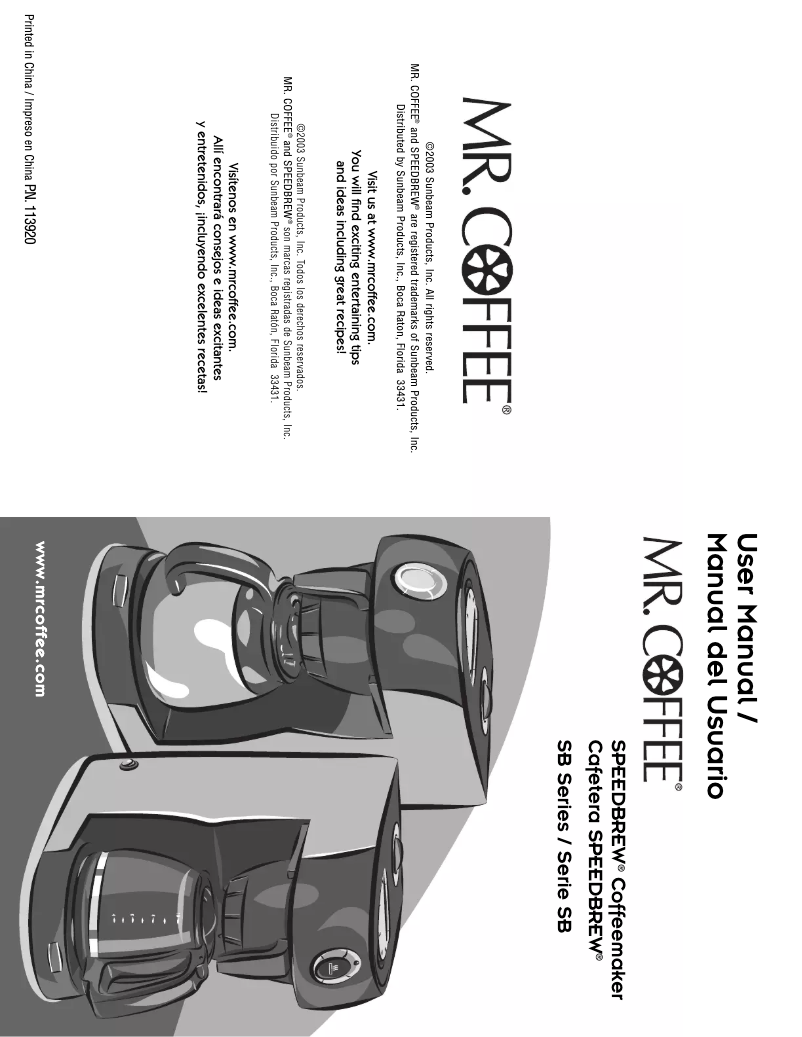 Page 1 de la notice Manuel utilisateur Mr. Coffee SB11