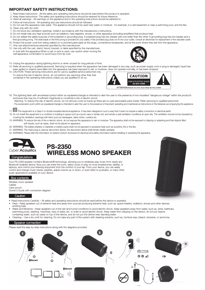 Page 1 de la notice Manuel utilisateur Cyber Acoustics PS-2350