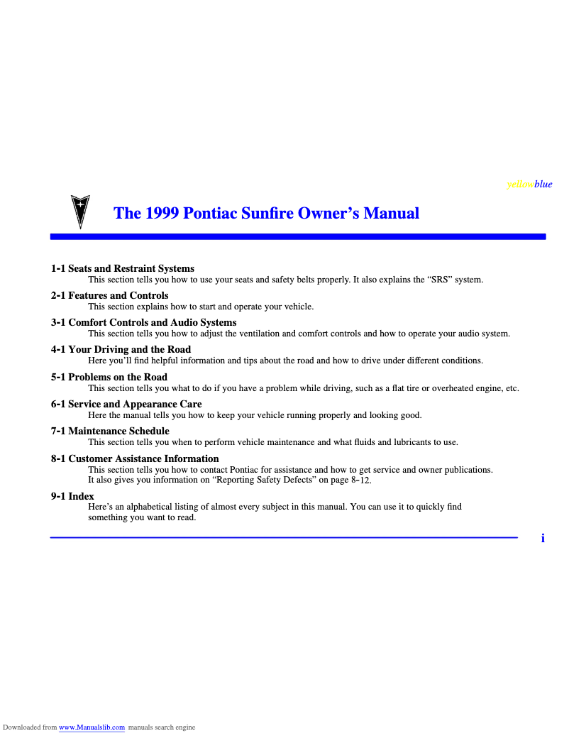 Page n°1 - Manuel utilisateur Pontiac Torrent (1999)