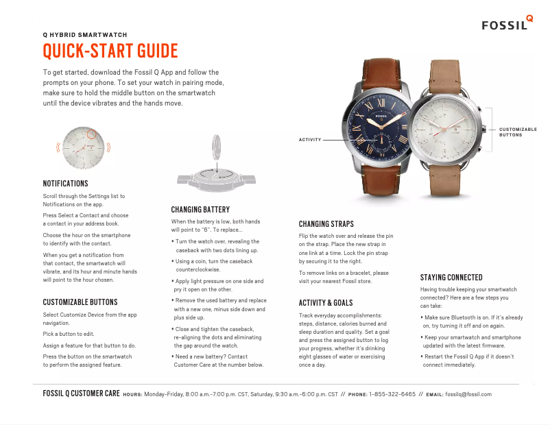 Page 1 de la notice Manuel utilisateur Fossil Q Jacqueline Hybrid FTW5014