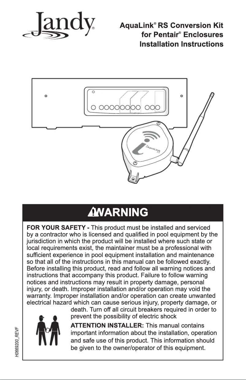 Page 1 de la notice Guide d'installation JANDY iAquaLink 3.0