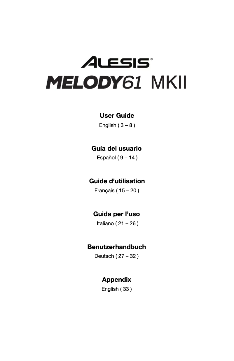 Page 1 of the manual User Manual Alesis Melody 61 MKII