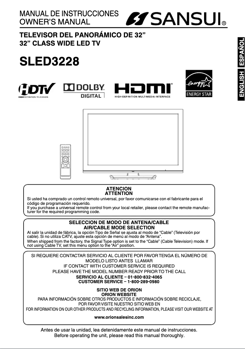 Page n°1 - Manuel utilisateur Sansui SLED3228