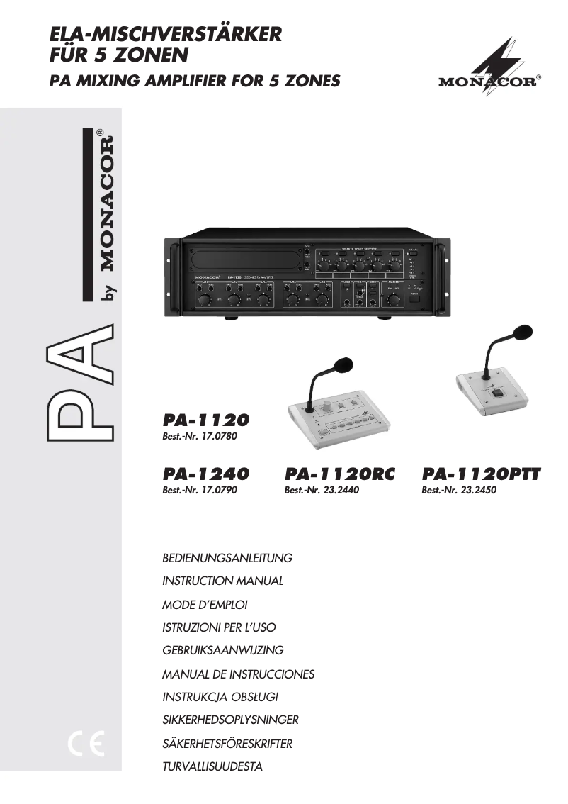 Page 1 de la notice Manuel utilisateur Monacor PA-1120PTT