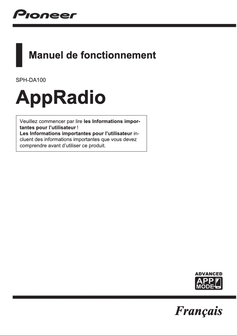 Page n°1 - Manuel utilisateur Pioneer SPH-DA100