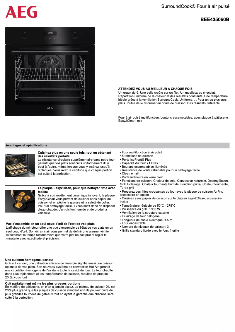 Página 1 del manual Ficha técnica AEG BEE435060B
