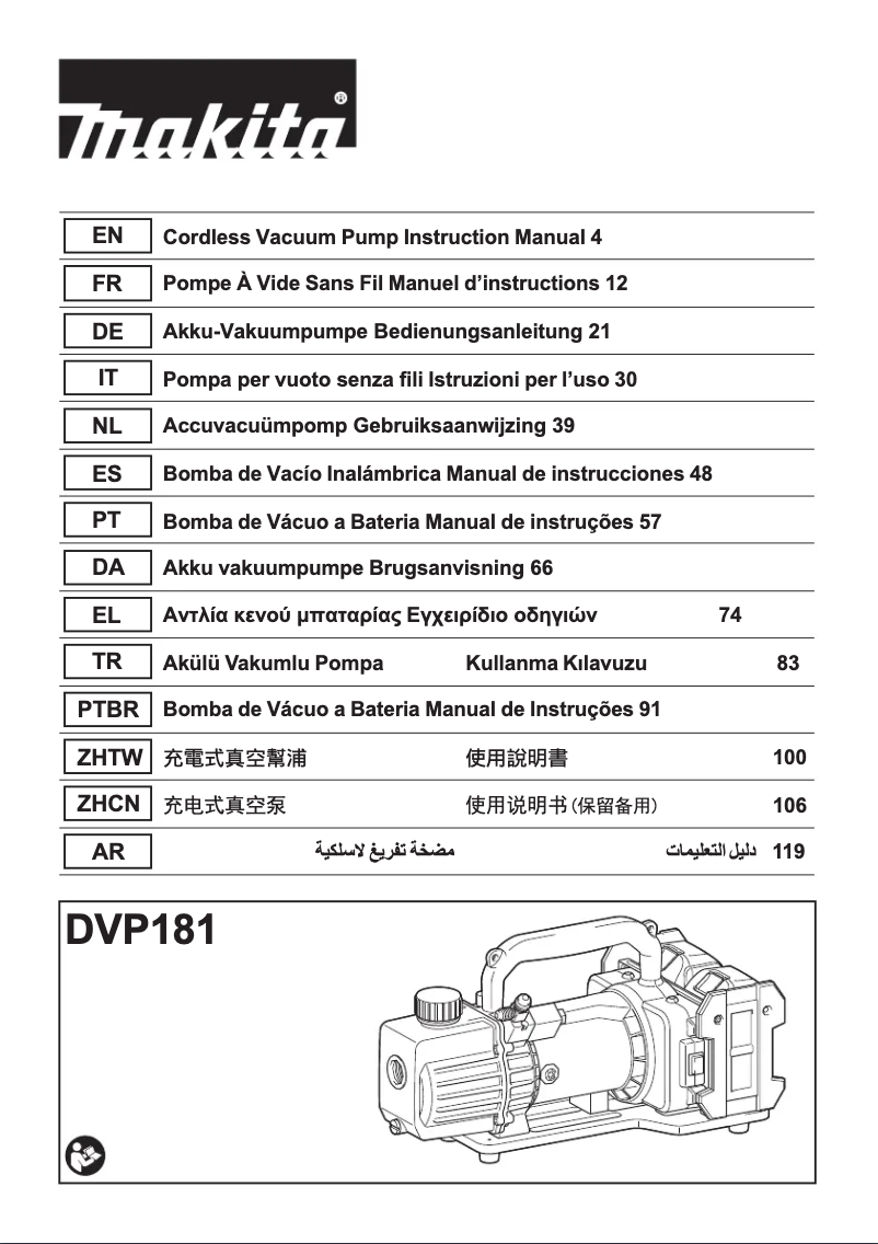 Page 1 de la notice Manuel utilisateur Makita DVP180Z