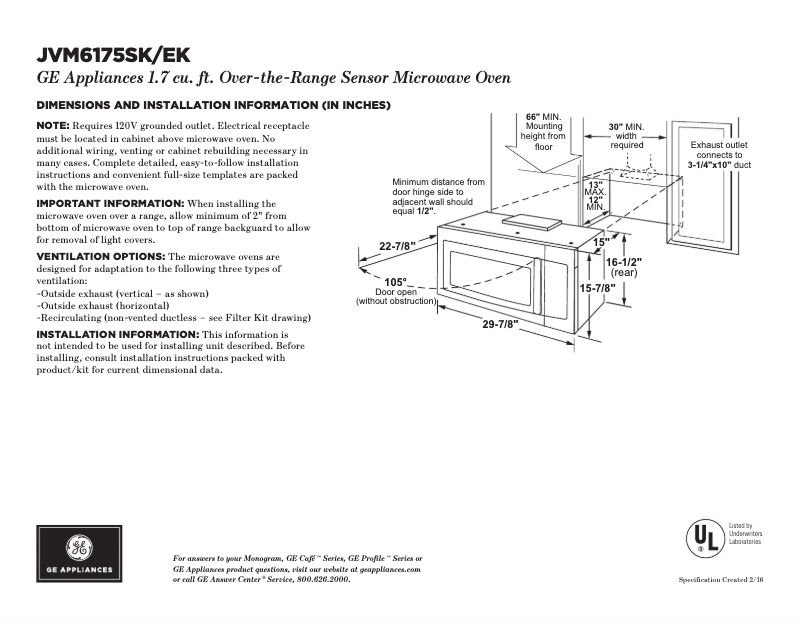 Page n°1 - Fiche technique GE JVM6175YKFS