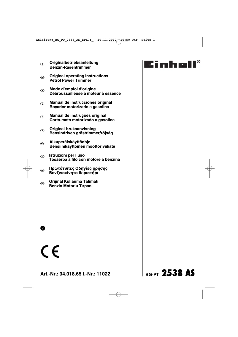 Página 1 del manual Manual de instrucciones Einhell BG-PT 2538