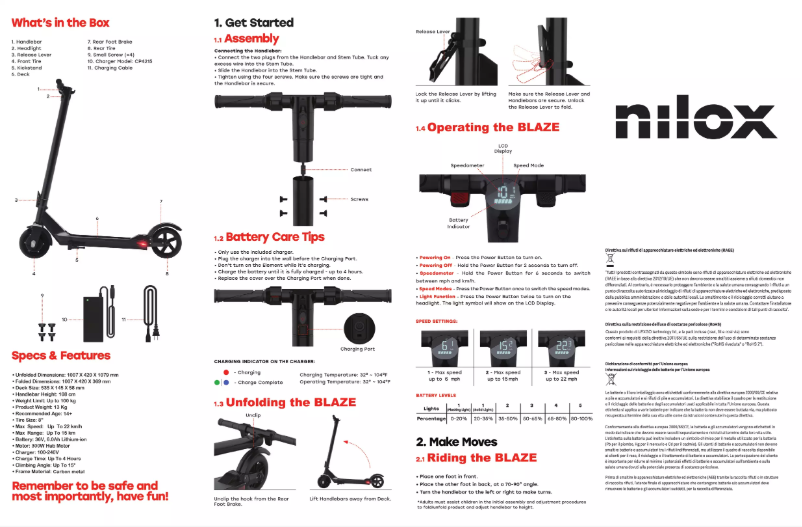Page 1 de la notice Manuel utilisateur Nilox Blaze