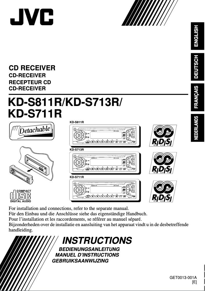 Page 1 de la notice Manuel utilisateur JVC KD-S713R