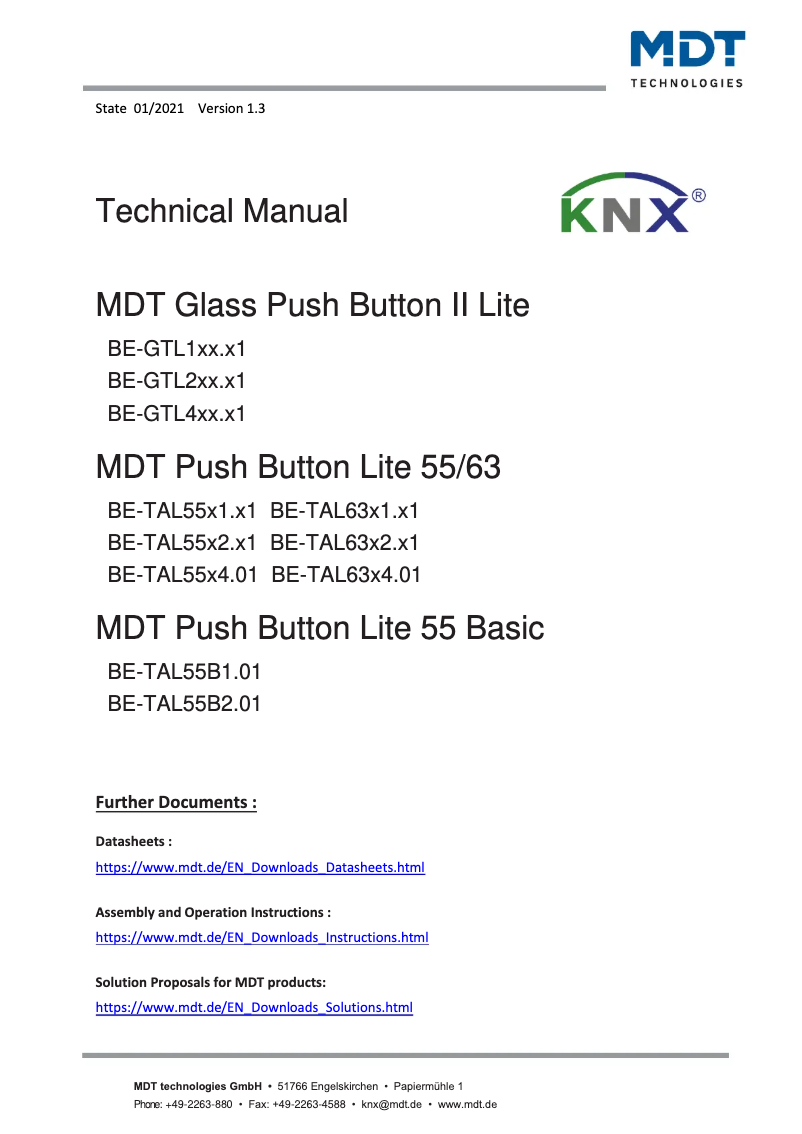 Page 1 de la notice Manuel utilisateur MDT BE-GTL1TS.01
