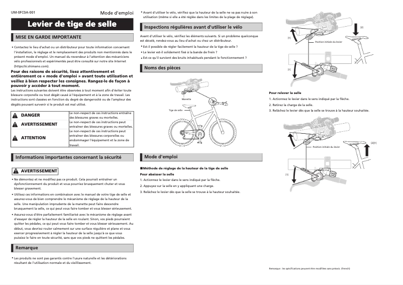 Page n°1 - Manuel utilisateur Shimano SL-MT500-L