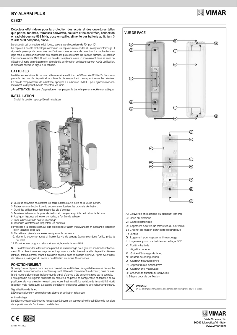 Page 1 de la notice Manuel utilisateur Vimar 03837