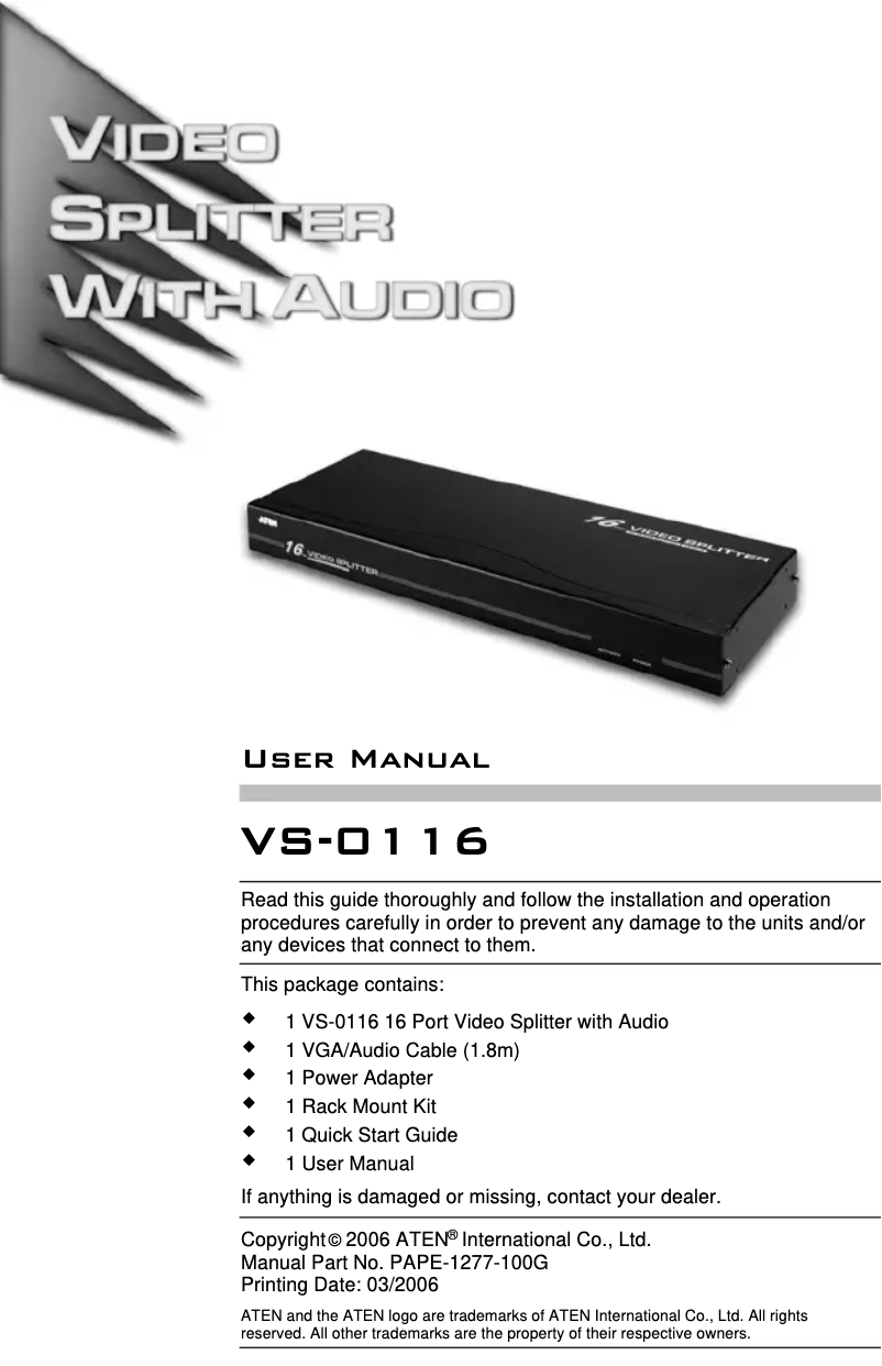 Image de la première page du manuel de l'appareil VS0116