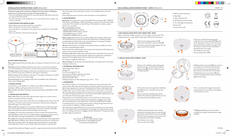 Page 1 de la notice Manuel utilisateur Jalo Helsinki Kupu