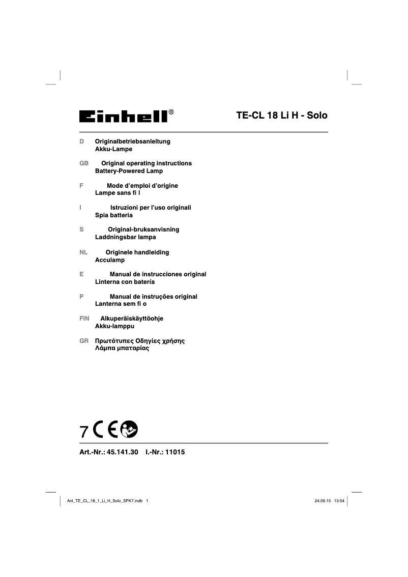 Page 1 de la notice Manuel utilisateur Einhell TE-CL 18 H Li