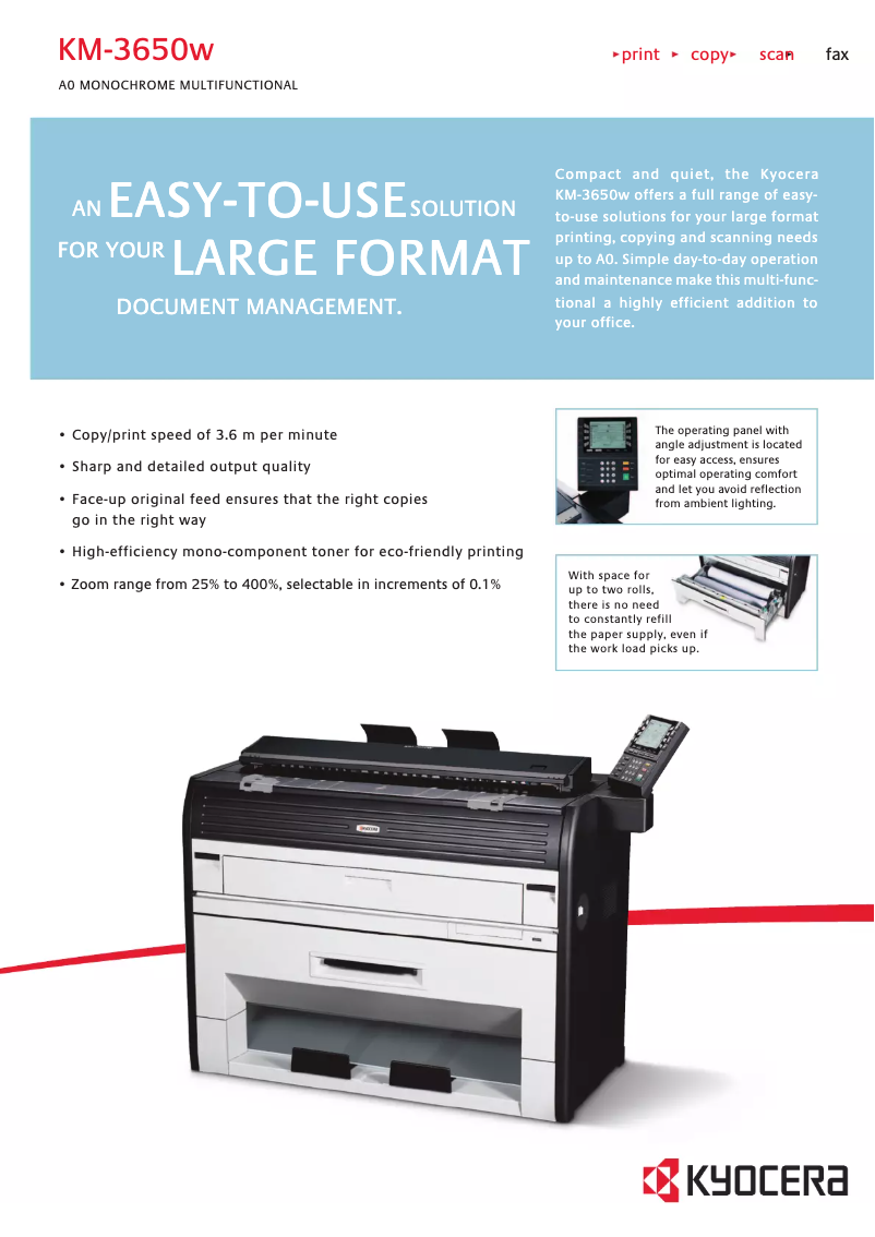 Página 1 del manual Ficha técnica Kyocera KM-3650w