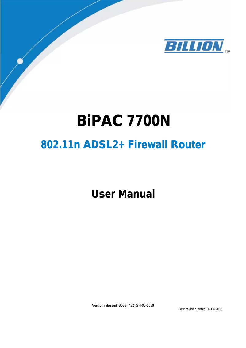 Page n°1 - Manuel utilisateur Billion BiPAC 7700N