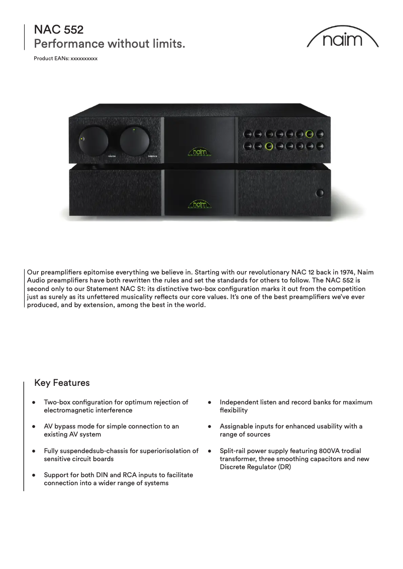 Page 1 de la notice Manuel utilisateur Naim NAC 552