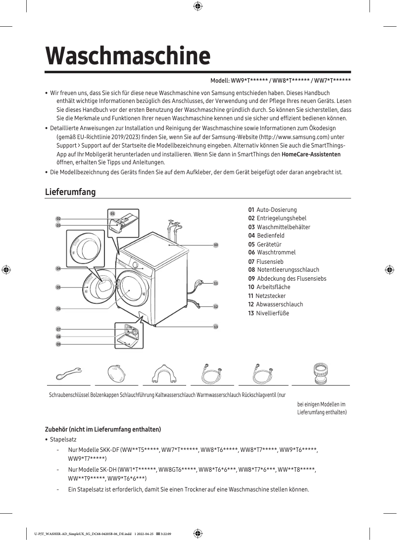 Image de la première page du manuel de l'appareil WW70T534AAE