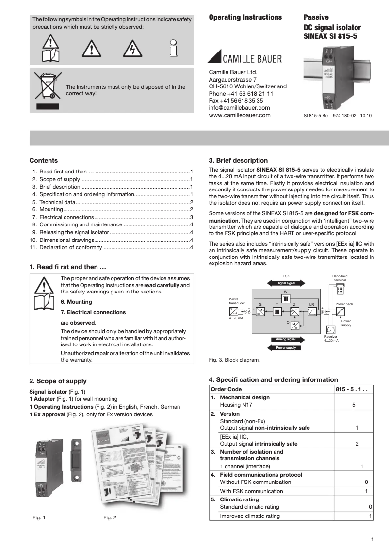 Image de la première page du manuel de l'appareil Sineax Si815-5