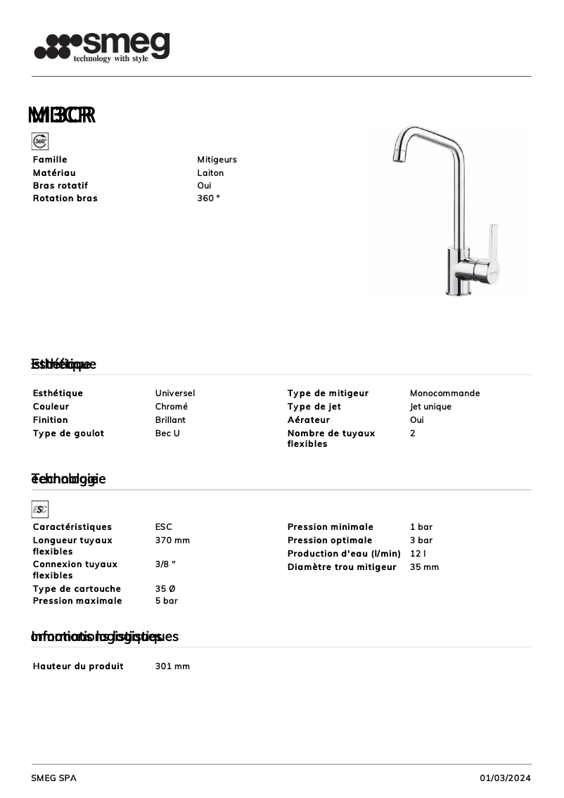 Página 1 del manual Ficha técnica Smeg MI3CR