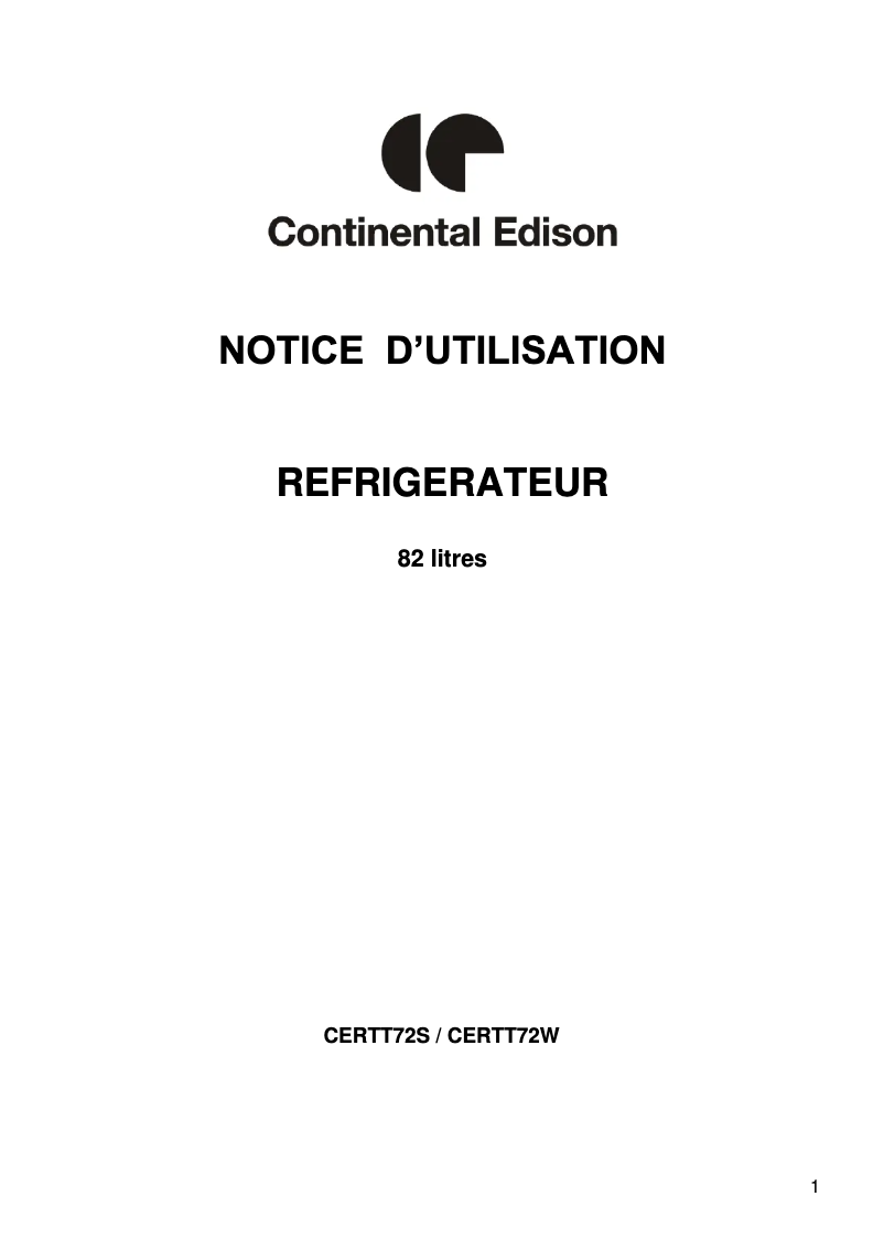Page 1 de la notice Manuel utilisateur Continental Edison CERTT72S