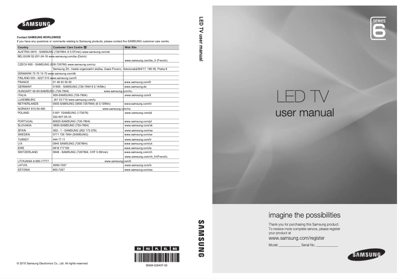 Page 1 de la notice Manuel utilisateur Samsung UE46C6905VS
