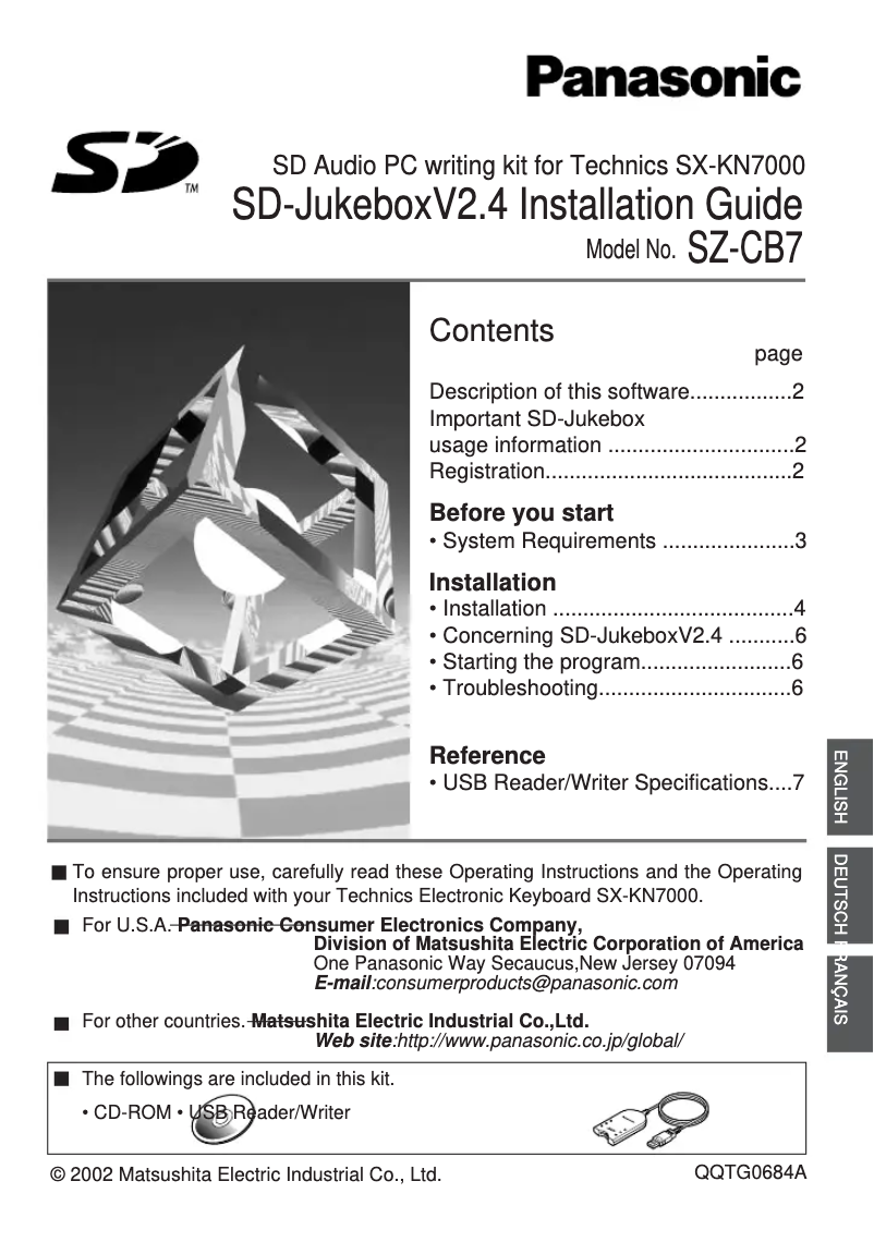 Page n°1 - Manuel utilisateur Panasonic SZ-CB7