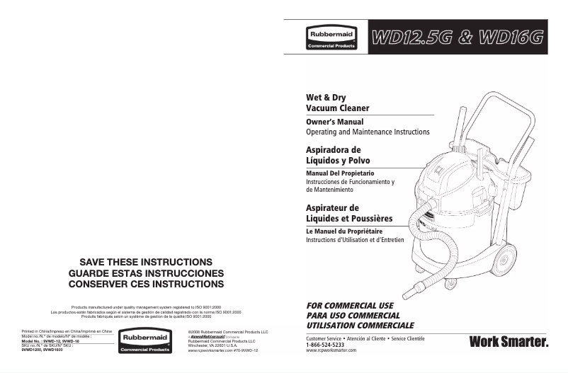 Page 1 de la notice Manuel utilisateur Rubbermaid 12.5 gal RCP9VWD12