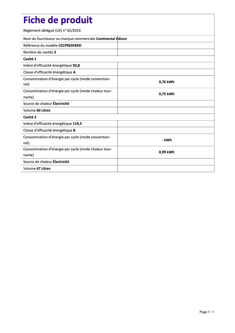 Image de la première page du manuel de l'appareil CECP903FBXD