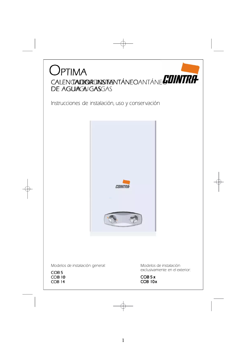 Página 1 del manual Manual de usuario Cointra Optima