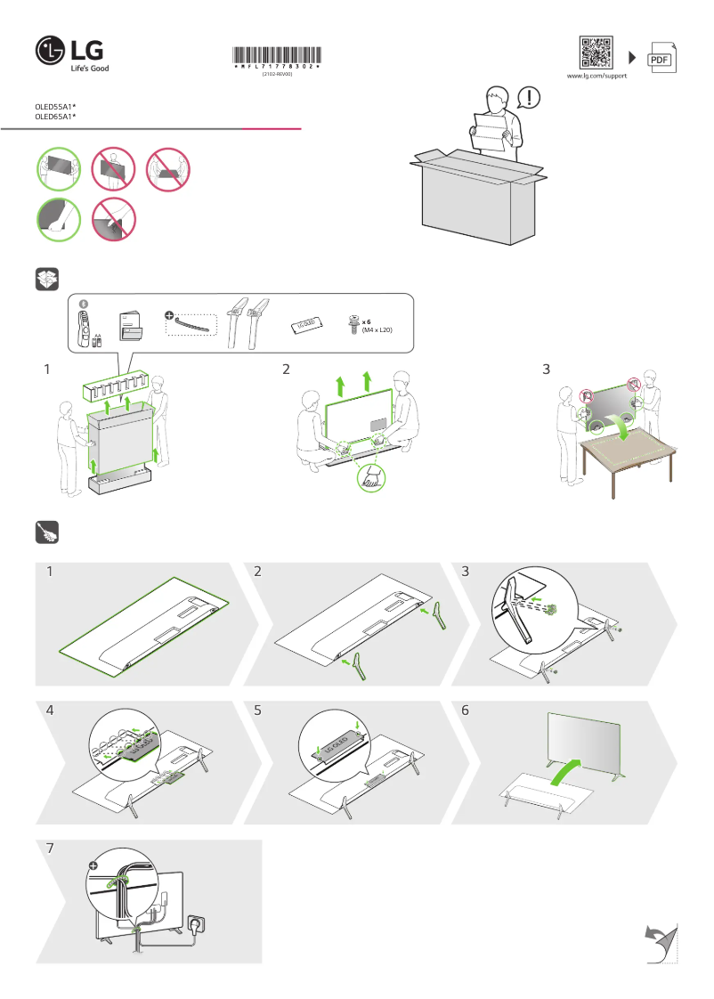 Page 1 de la notice Guide d'installation LG OLED55A16LA
