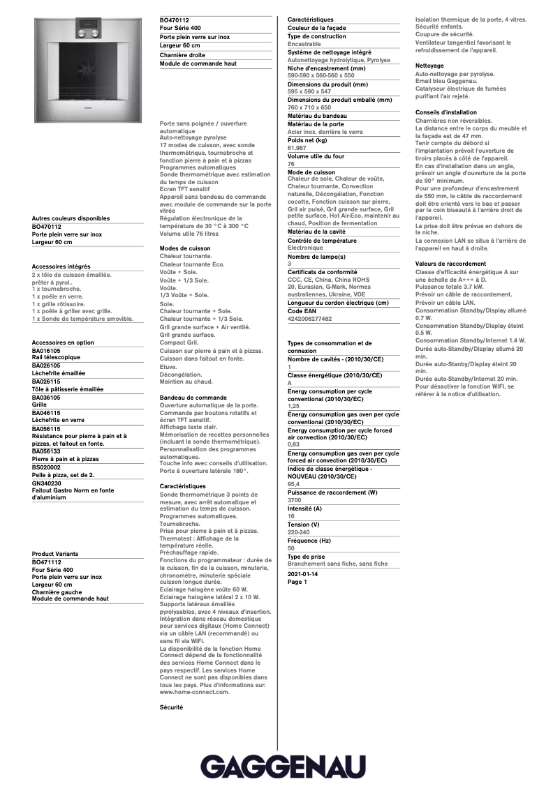 Image de la première page du manuel de l'appareil BO470112