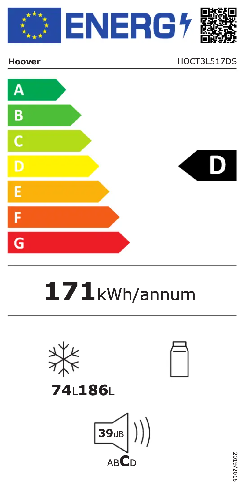 Page n°1 - Label énergétique Hoover HOCT3L517DS