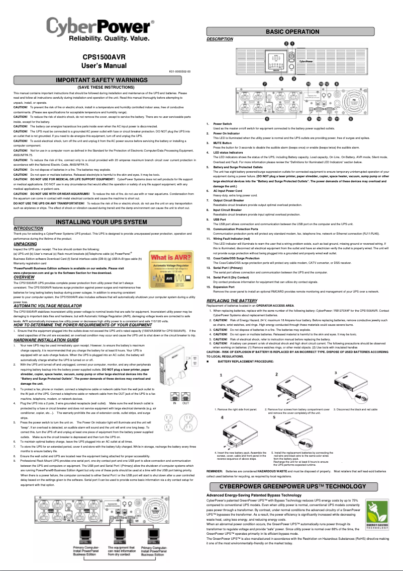 Página 1 del manual Manual de usuario CyberPower CPS1500AVR