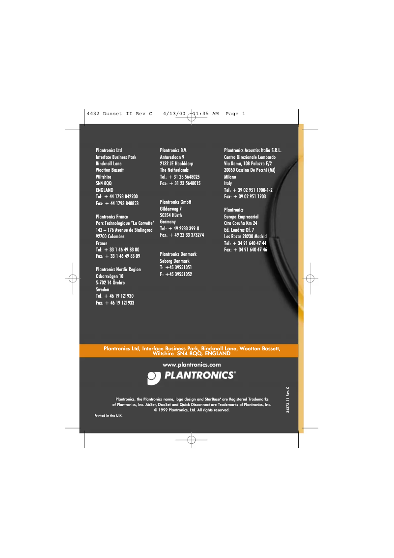 Page n°1 - Manuel utilisateur Plantronics Duoset