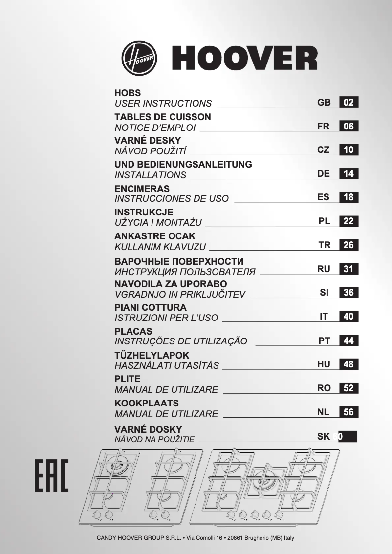 Page n°1 - Manuel utilisateur Hoover H-HOB 500 HVG6DSB