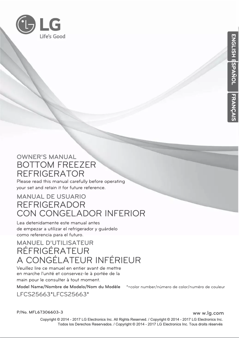 Page 1 de la notice Manuel utilisateur LG LFCS25663S