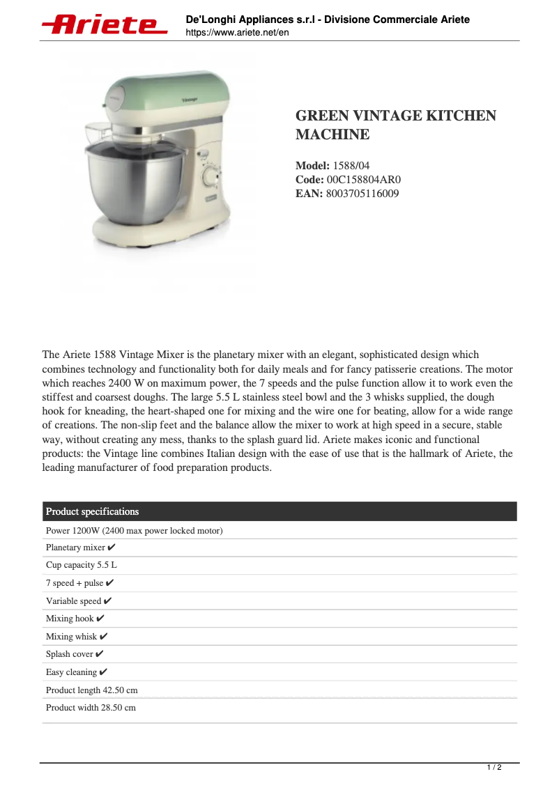 Image de la première page du manuel de l'appareil Vintage 1588