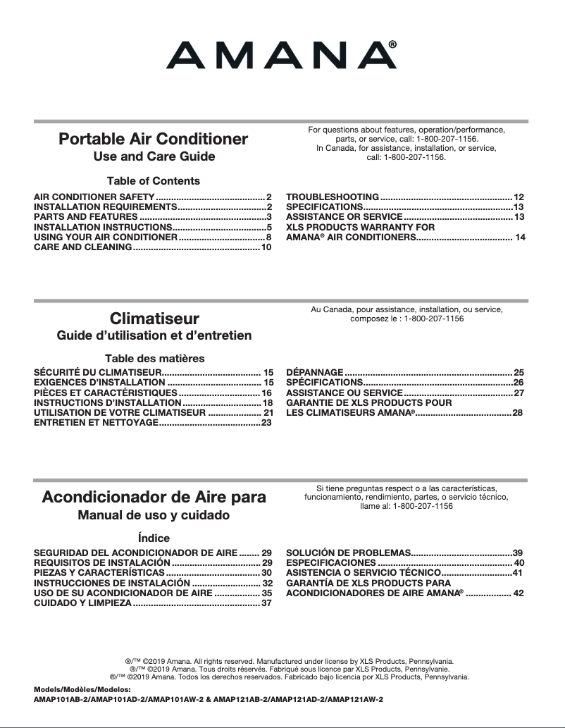 Page n°1 - Manuel utilisateur Amana AMAP121AB-2